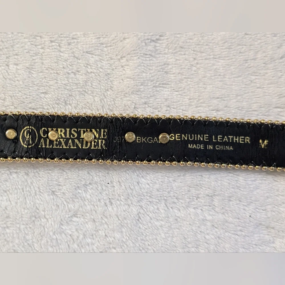 Christine Alexander Belt Western Black Leather Embellished Rhinestone Crystal M - Picture 6 of 9